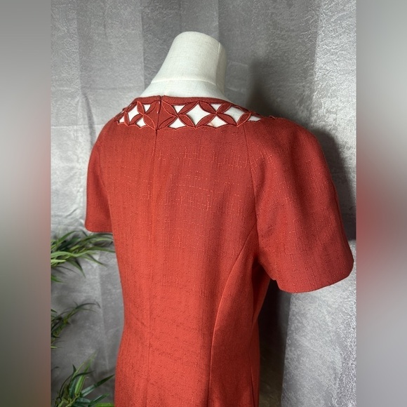 NWT KASPER A.S.L Red-Orange Cutout Neck Short Sleeve Sheath Midi Dress Sz 10 - Picture 6 of 10